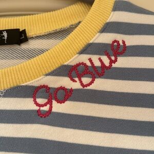 Michigan Custom Embroidered “Go Blue” On Collar Striped Crewneck, Size Large